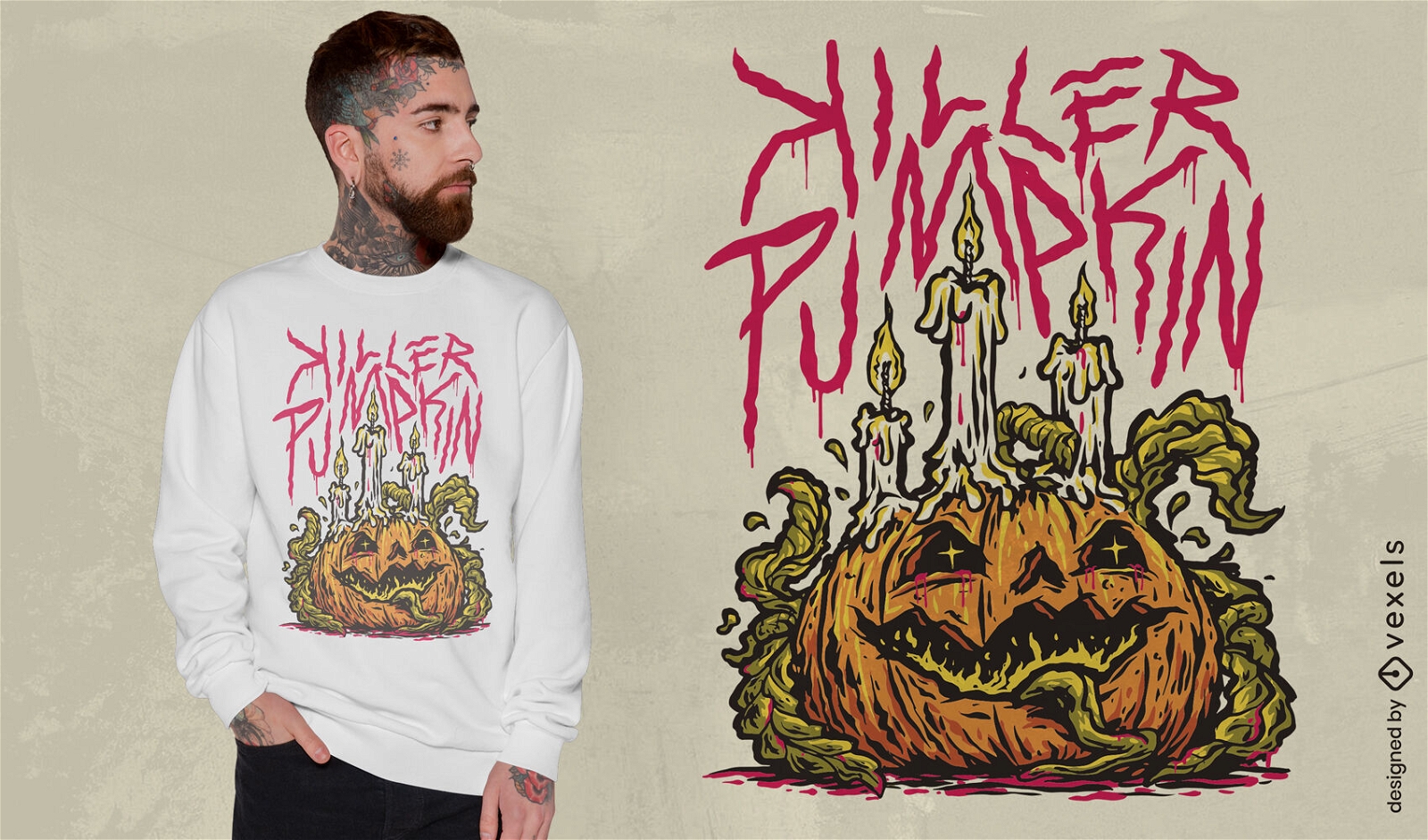 Killer pumpkin monster editable t-shirt PSD