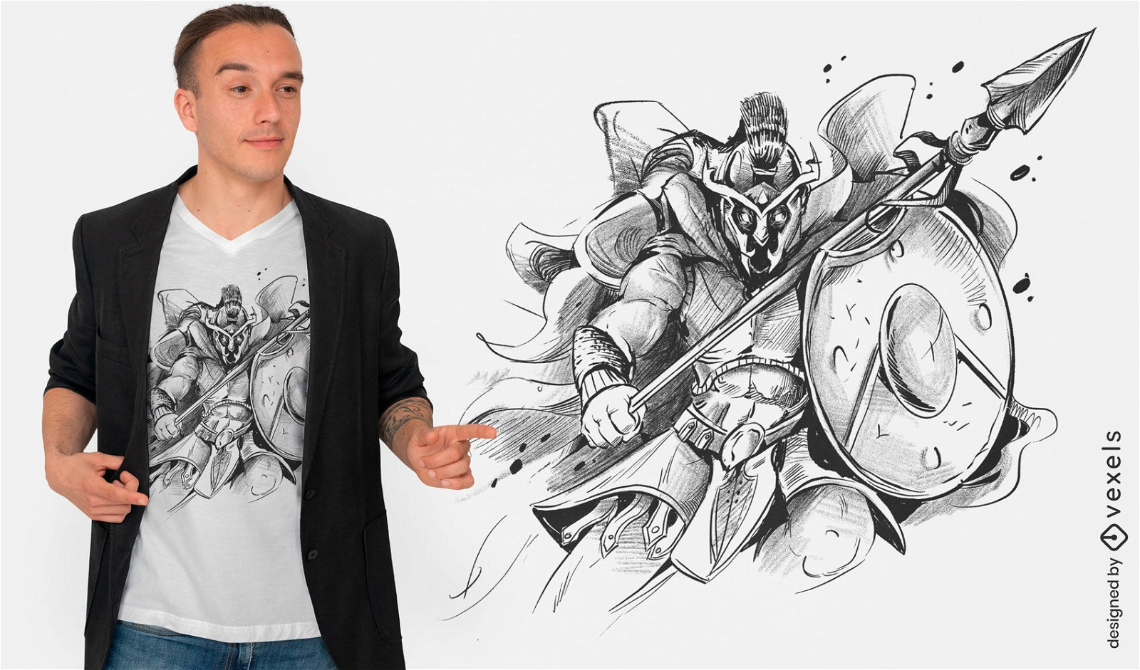Warrior with spear and shield t-shirt design