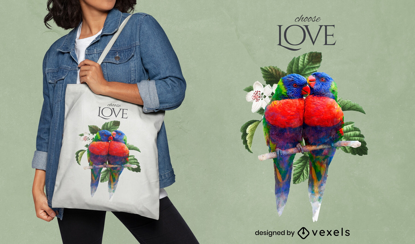 Diseño de bolsa de asas de pareja amor Lorikeet