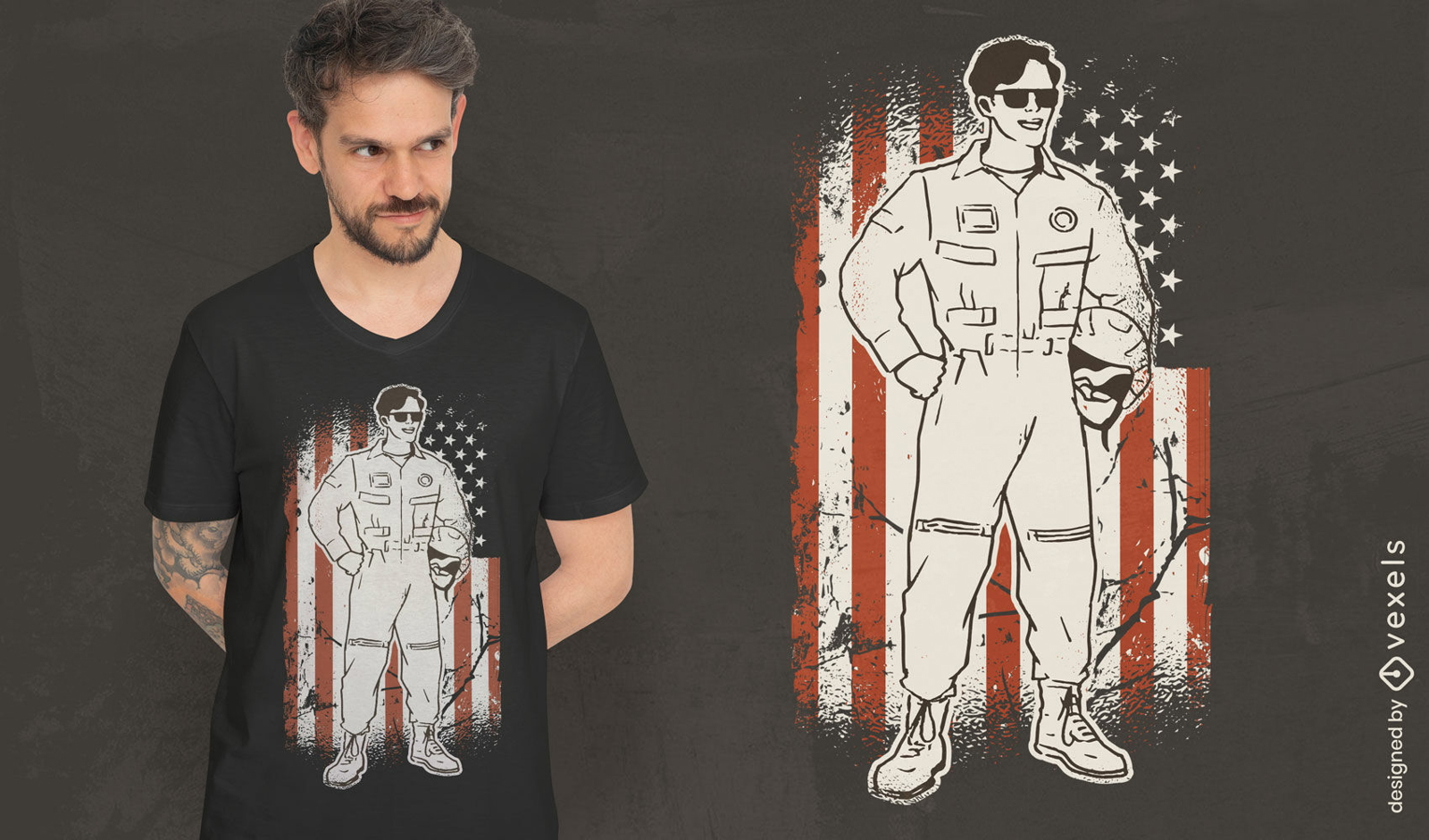 Pilot mit T-Shirt-Design der amerikanischen Flagge