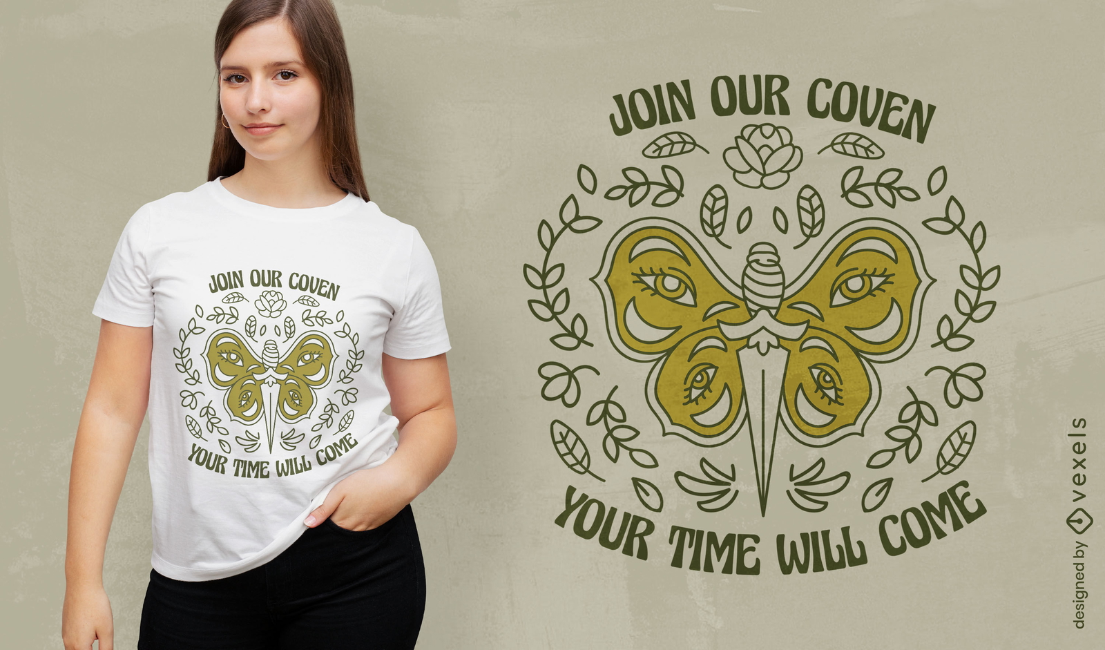 Diseño de camiseta de espada de mariposa floral.