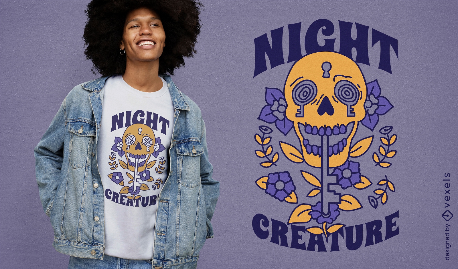 Night creature skull tattoo t-shirt design