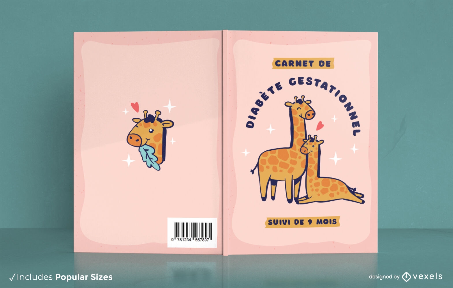 Lindo diseño de portada de libro de animales de jirafa