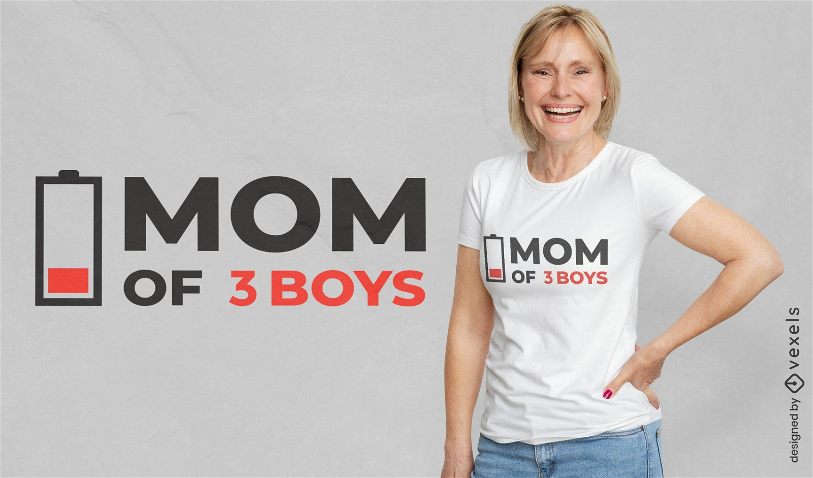 Mamá de tres niños cita diseño de camiseta.