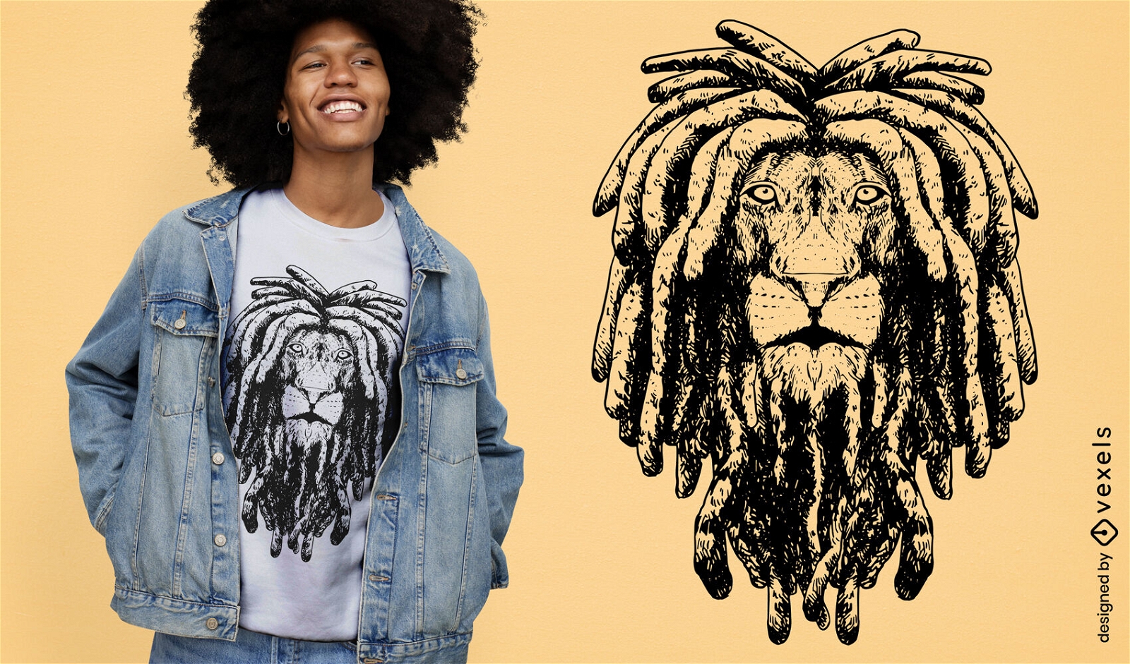 Diseño de camiseta animal león rastafari
