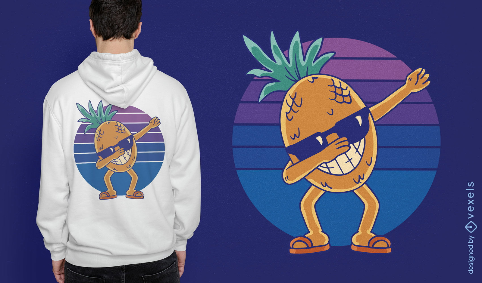 Diseño de camiseta de dabbing de piña de dibujos animados