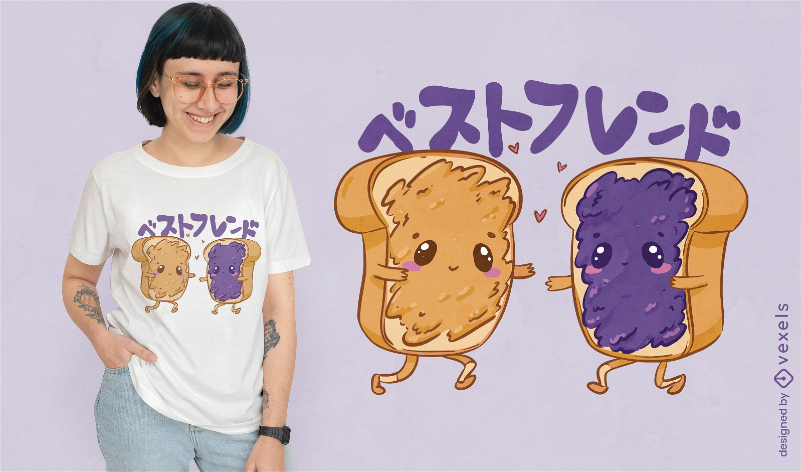 Diseño de camiseta de amigos de mantequilla de maní y jalea.