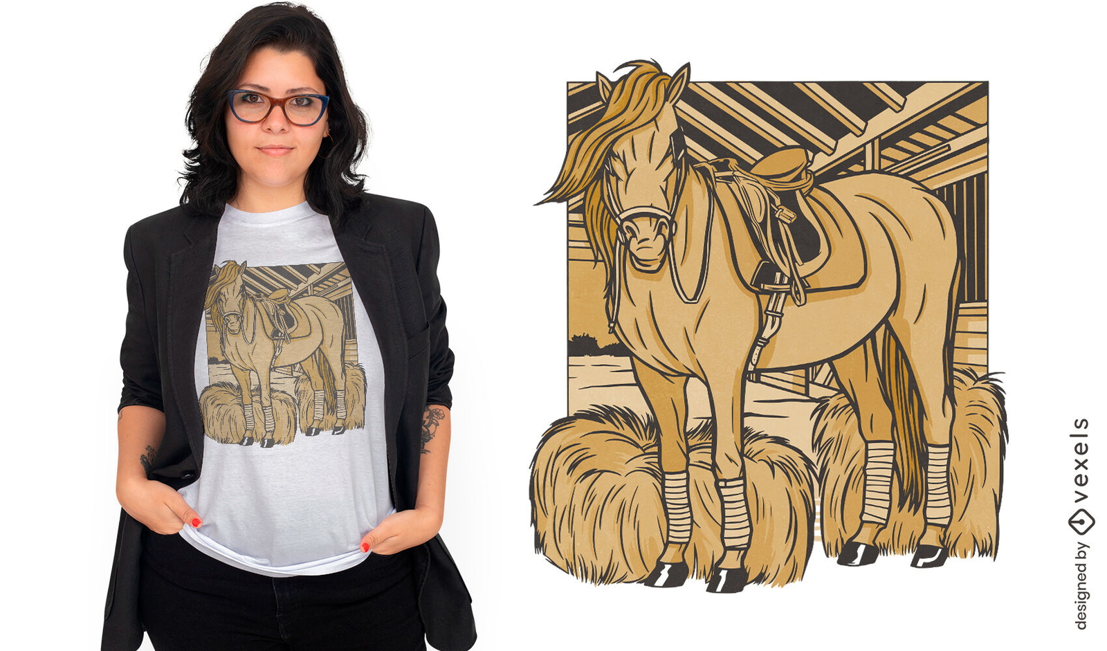 Caballo animal en un diseño de camiseta estable.