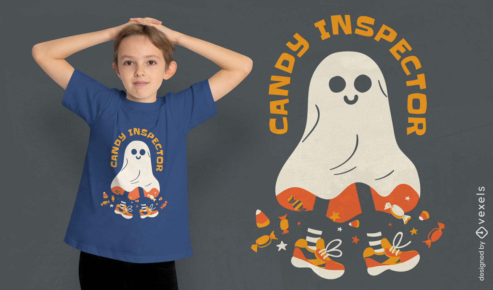Diseño de camiseta de fantasma de caramelo de dibujos animados