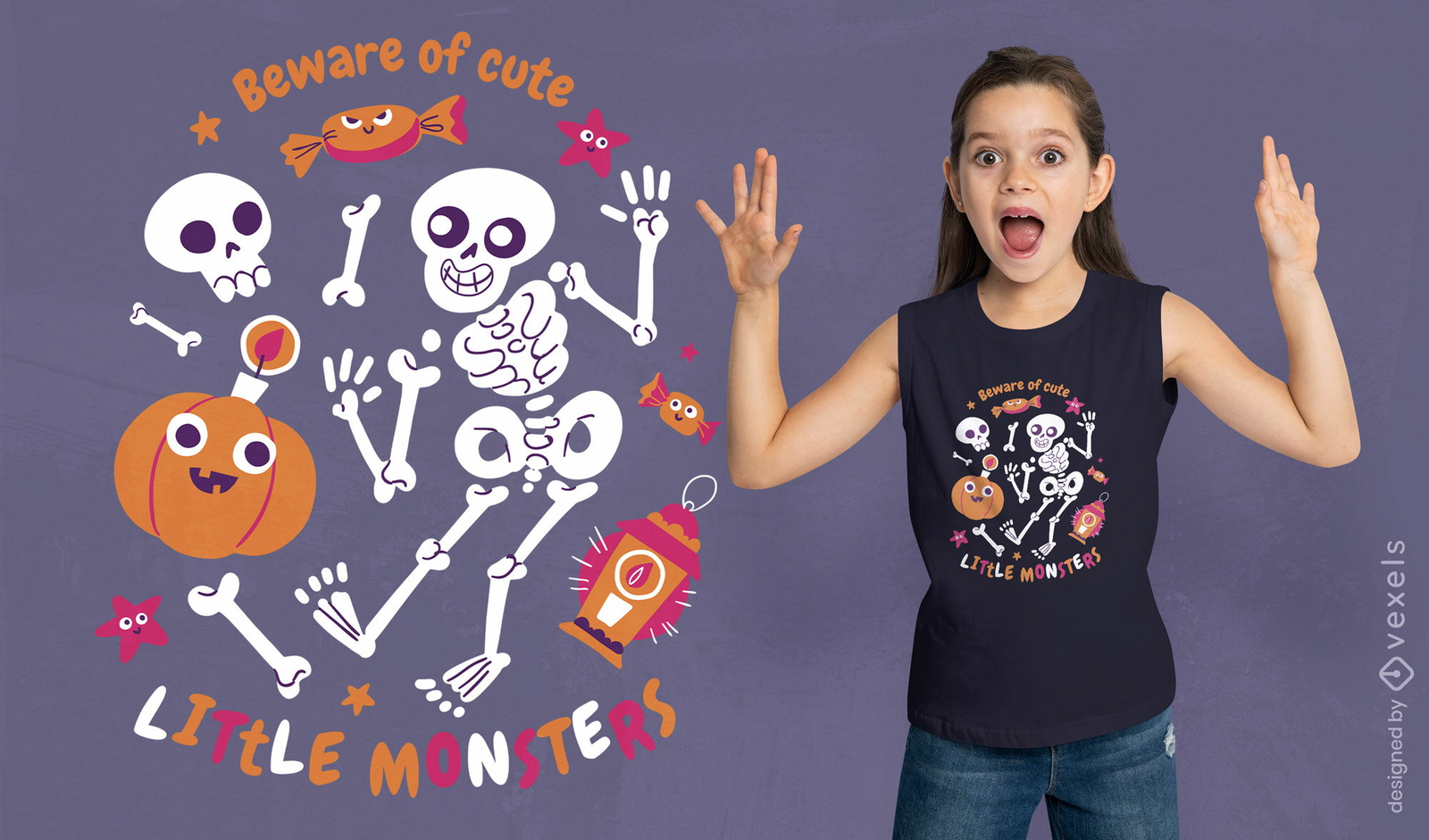 Diseño de camiseta de halloween de pequeños monstruos