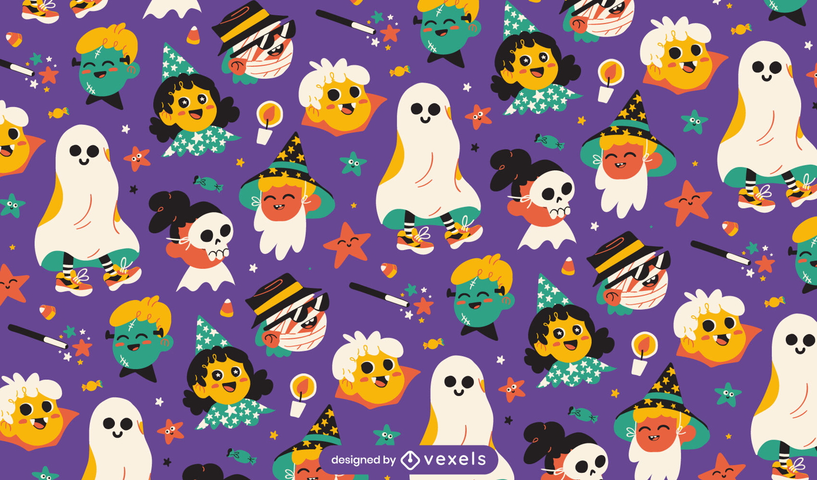Cartoon Halloween characters pattern design