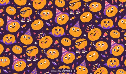 Design de padrão bonito de Halloween Jack O&#39; Lanterns