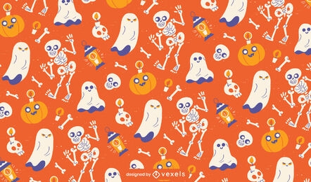 Fantasmas e esqueletos de Halloween design de padrão tileable