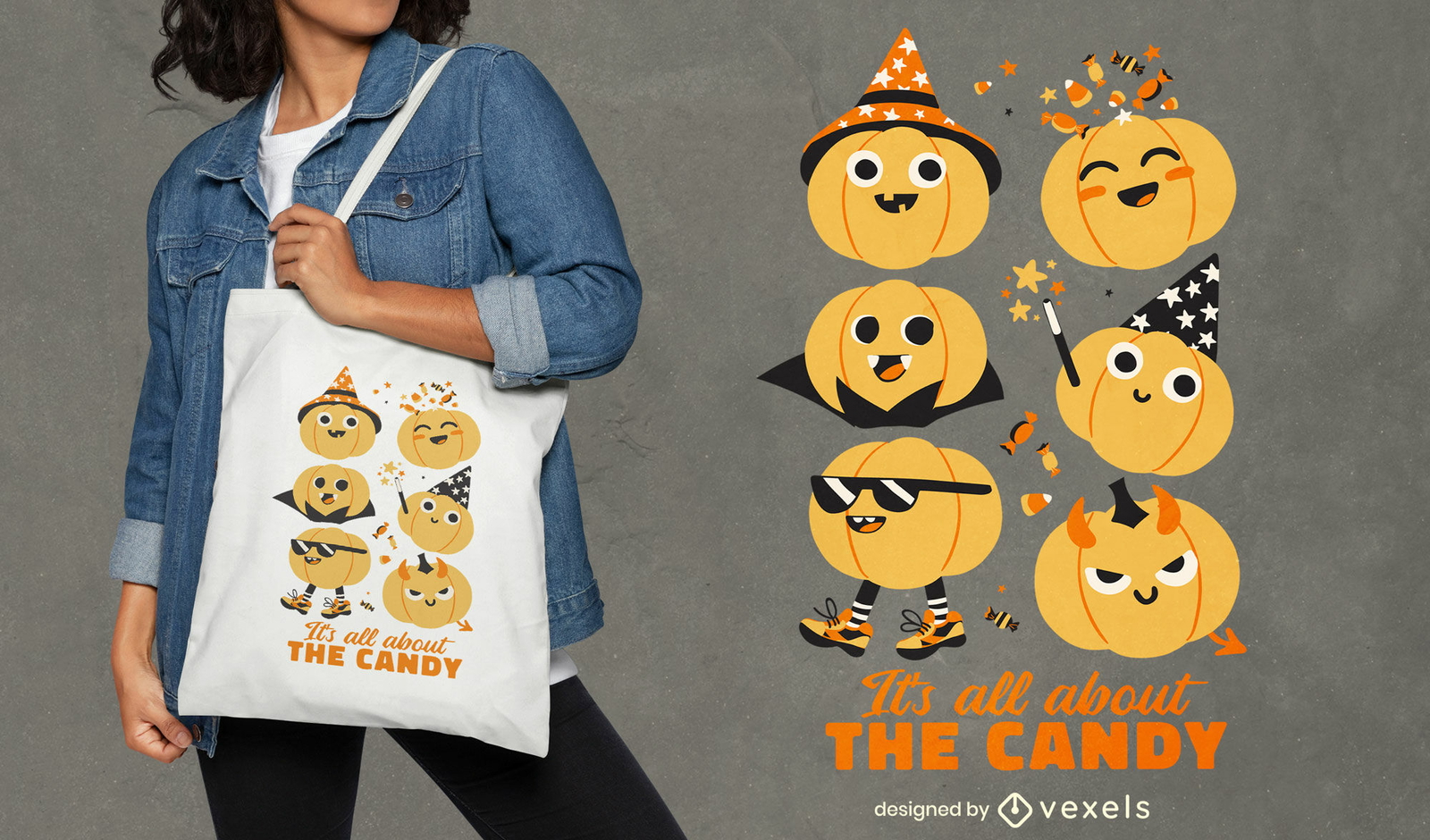 Diseño divertido de la bolsa de asas de Halloween Jack O&#39; Lanterns