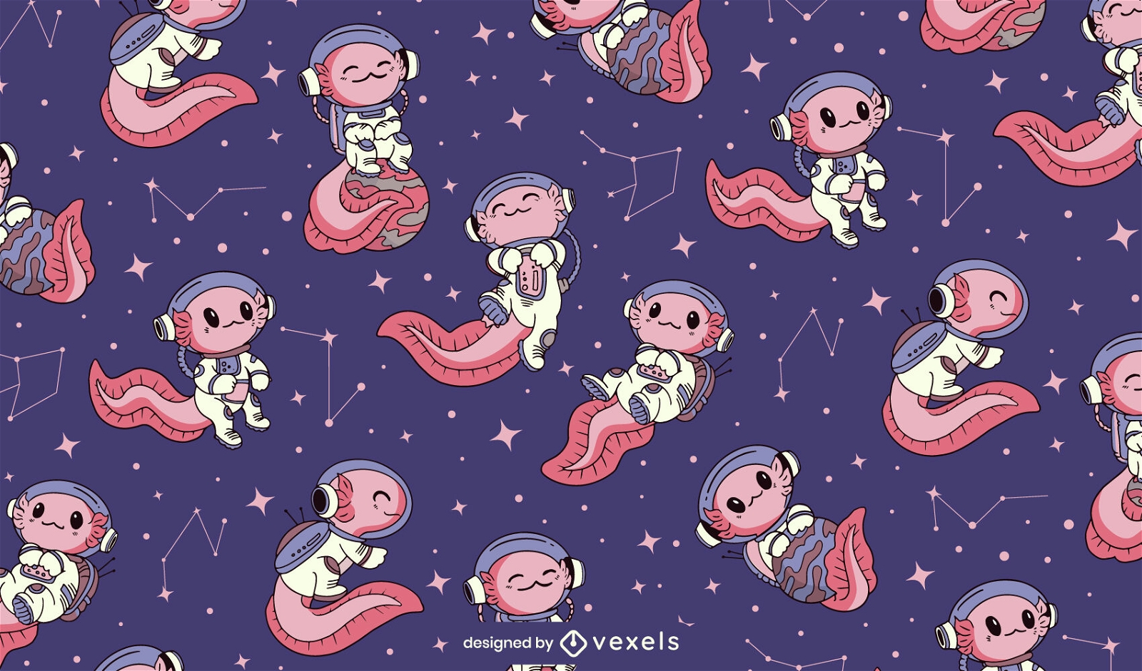 Weltraum-Axolotls-Musterdesign