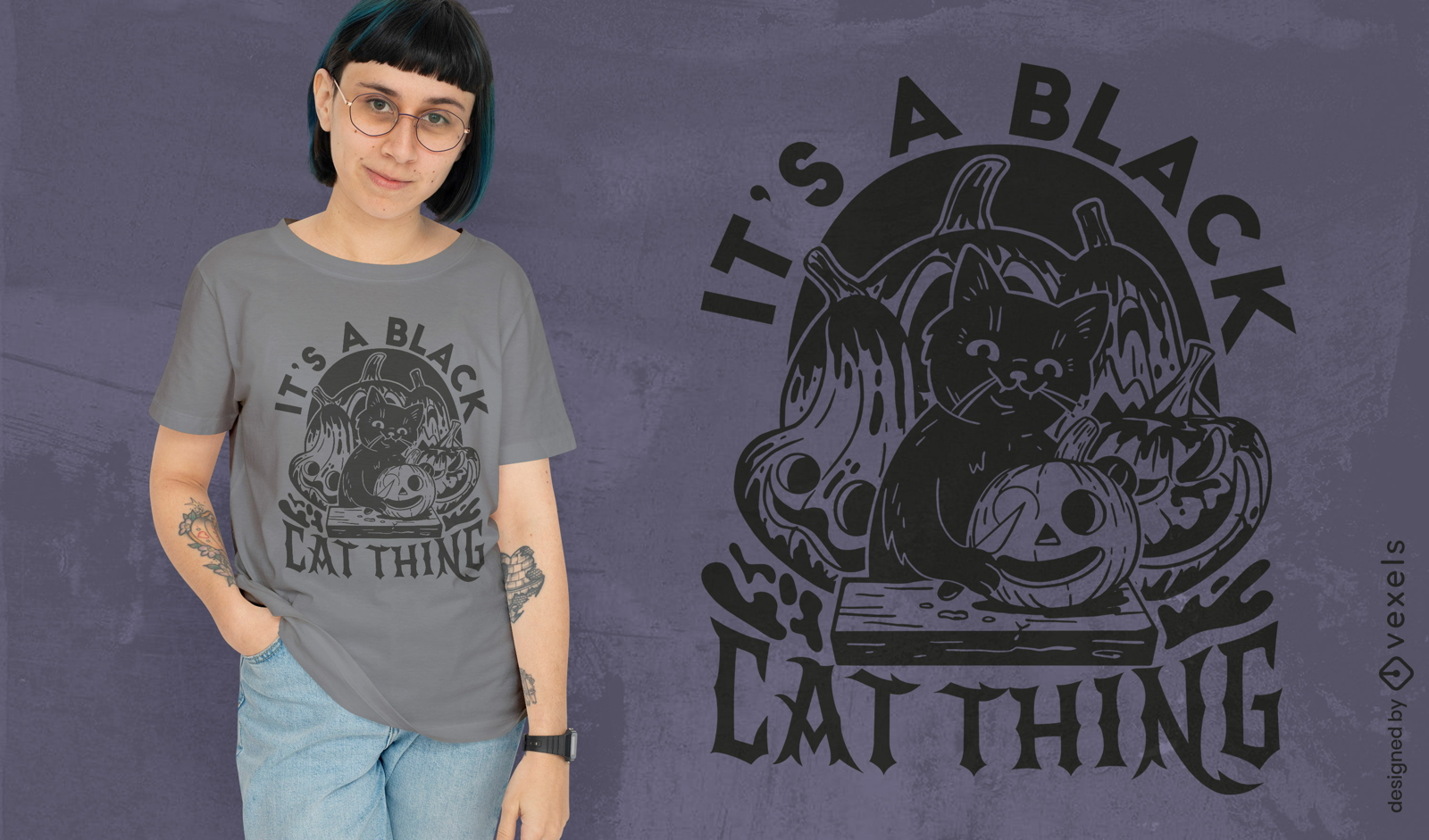 Diseño de camiseta de gato negro jack-o-lantern