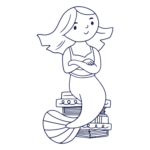 Mermaid sitting on a pile of books PNG Design