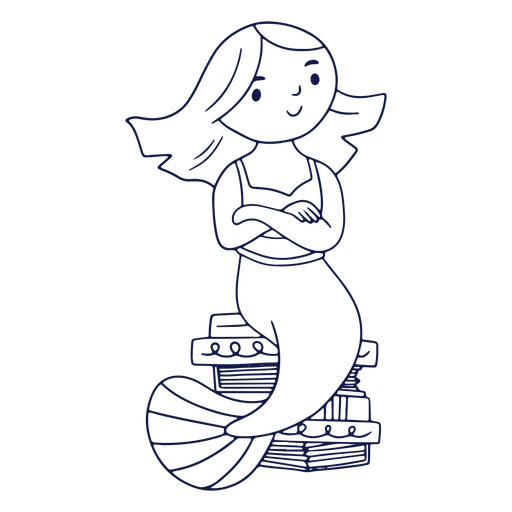 Sereia sentada em uma pilha de livros Desenho PNG