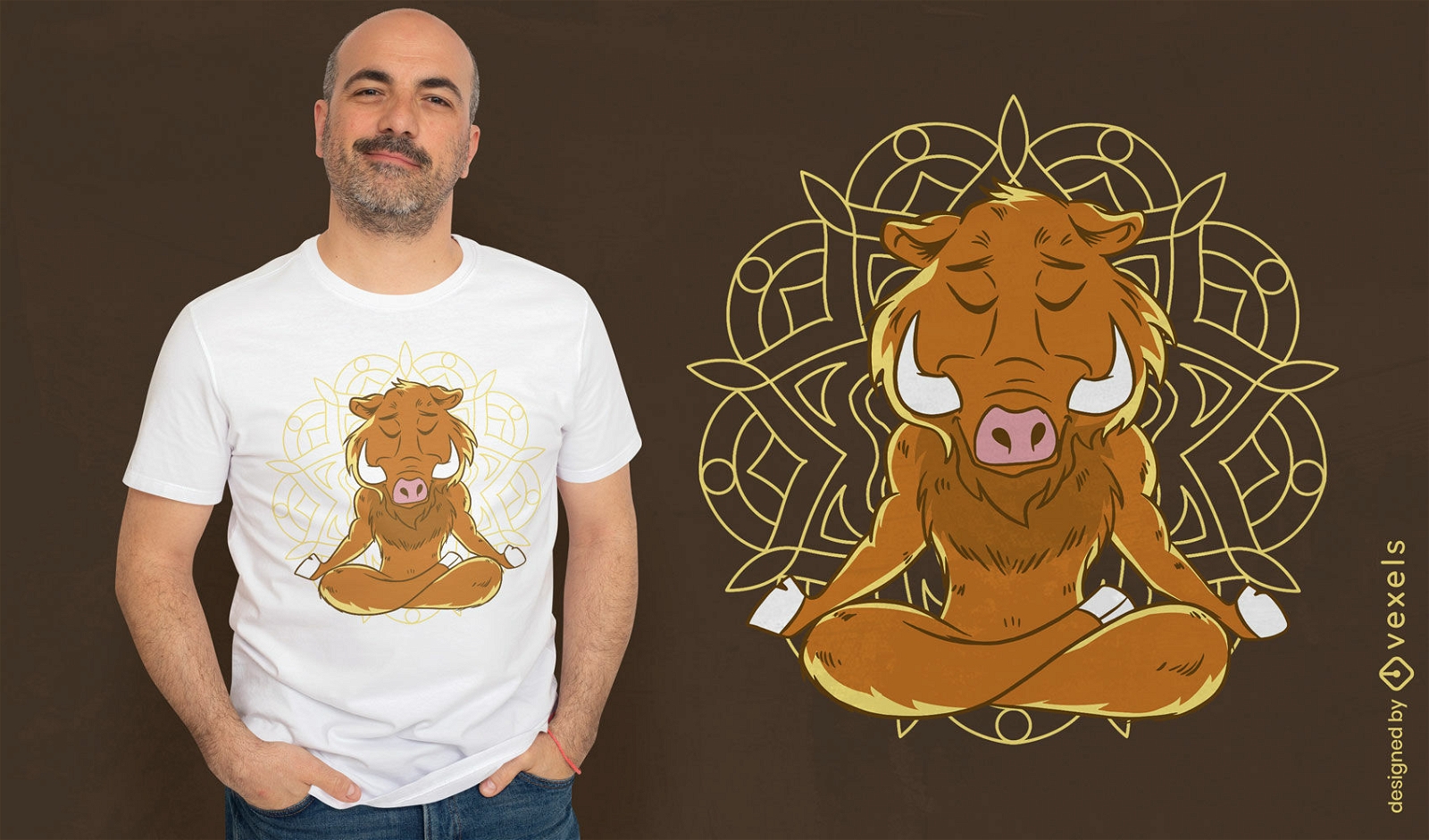 Design de camiseta de medita??o animal javali