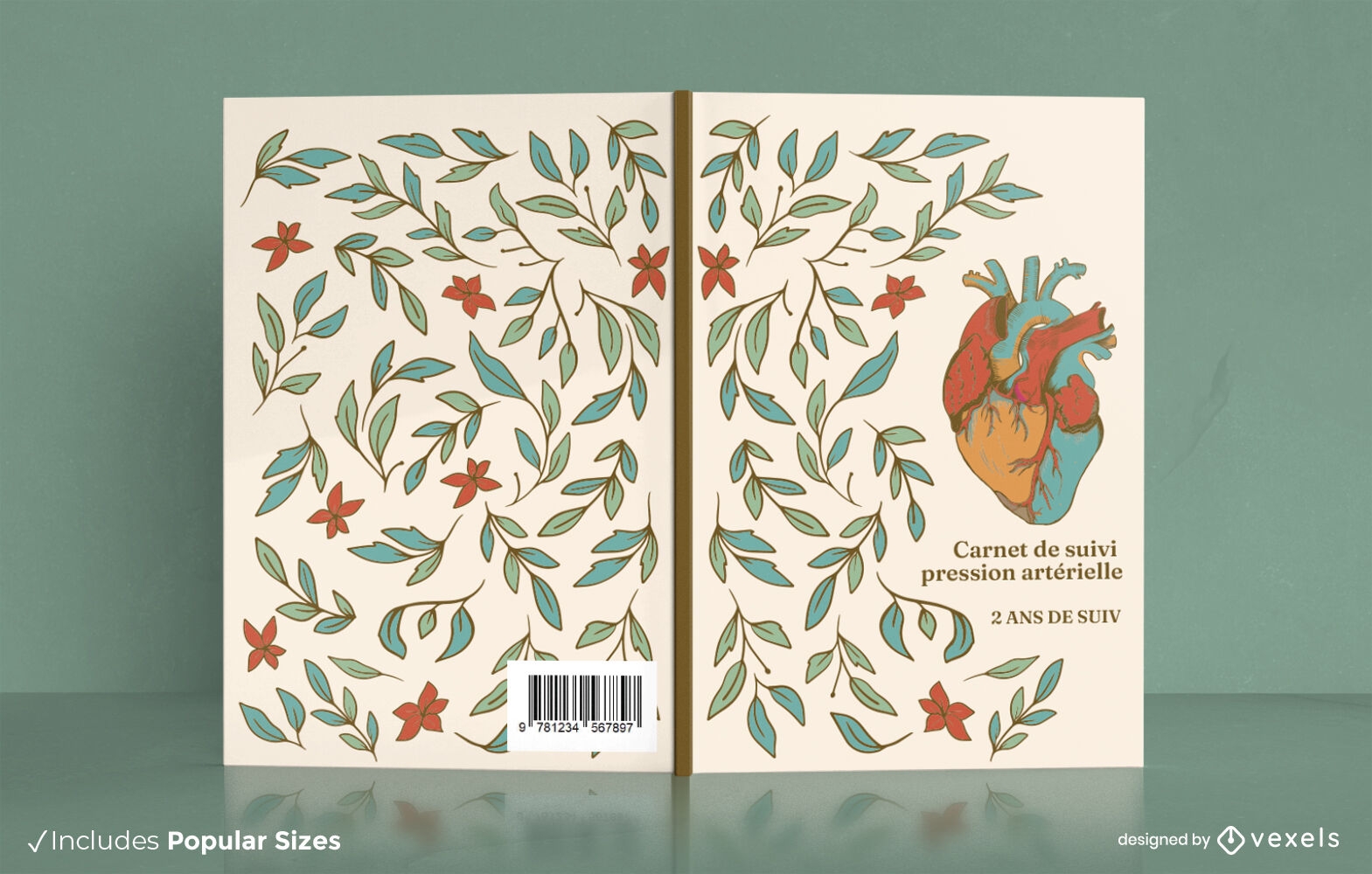 Heart and spring leaves book cover design