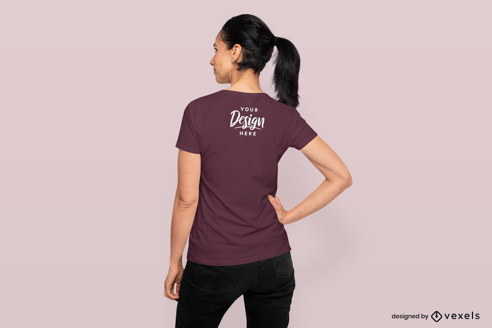 Weibliches Modell Pferdeschwanz zurück T-Shirt Mockup