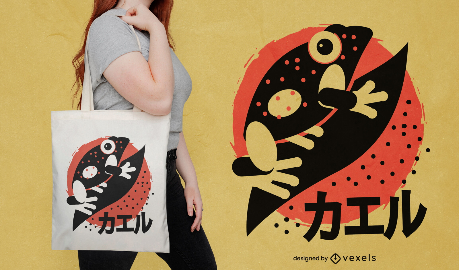 Diseño de bolsa de asas de animales de rana japonesa