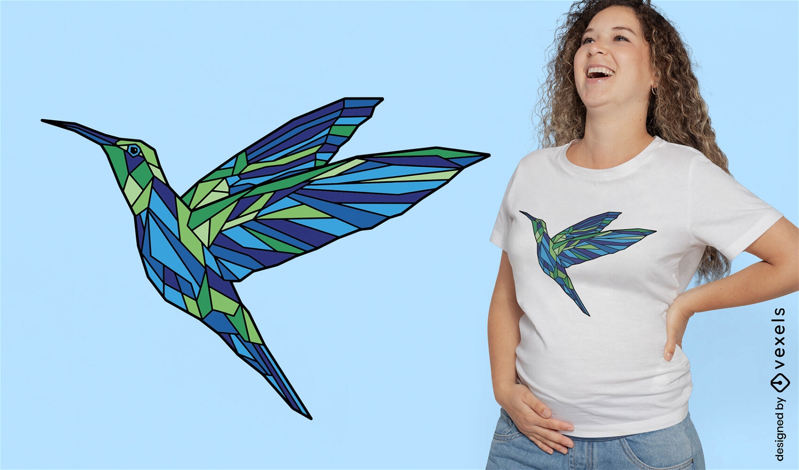 Dise?o de camiseta de colibr? poligonal.