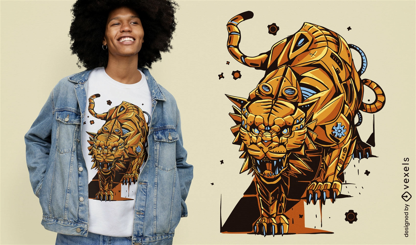 Diseño de camiseta animal tigre steampunk