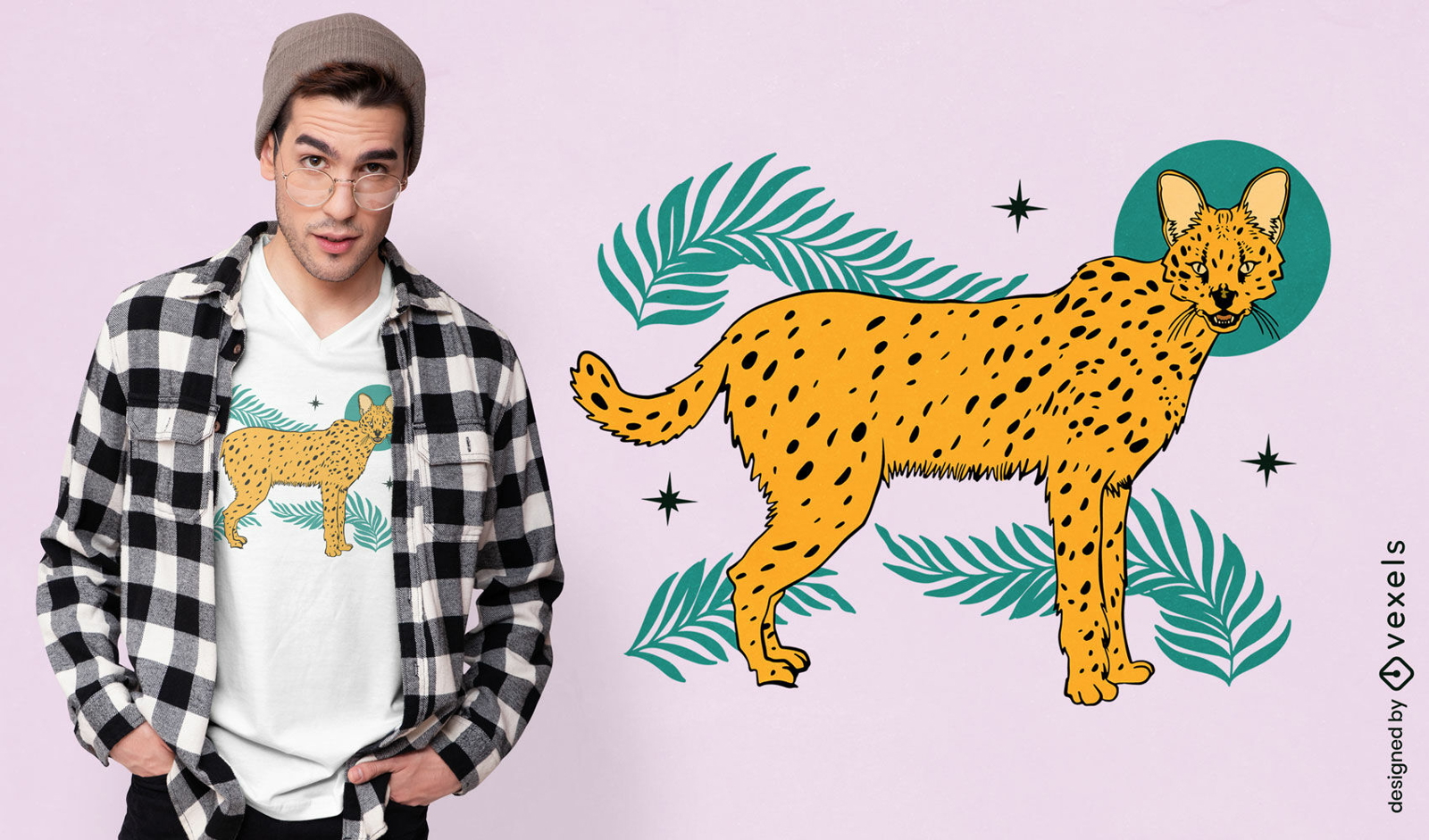 Design de camiseta de animal selvagem de gato serval