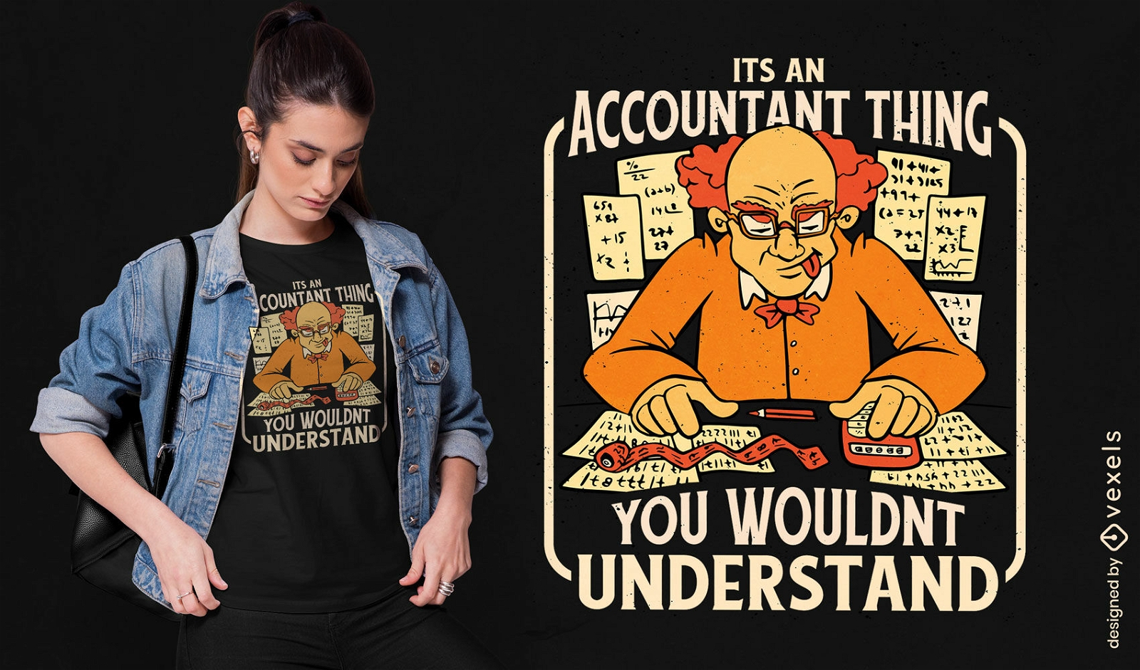Accountant working cartoon t-shirt design