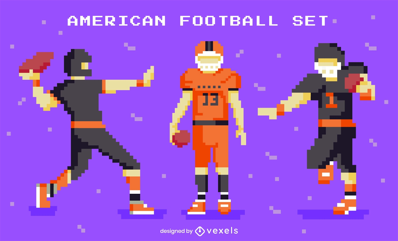 Pixel art football player sport set