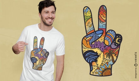 Design de t-shirt de mão de paz de férias