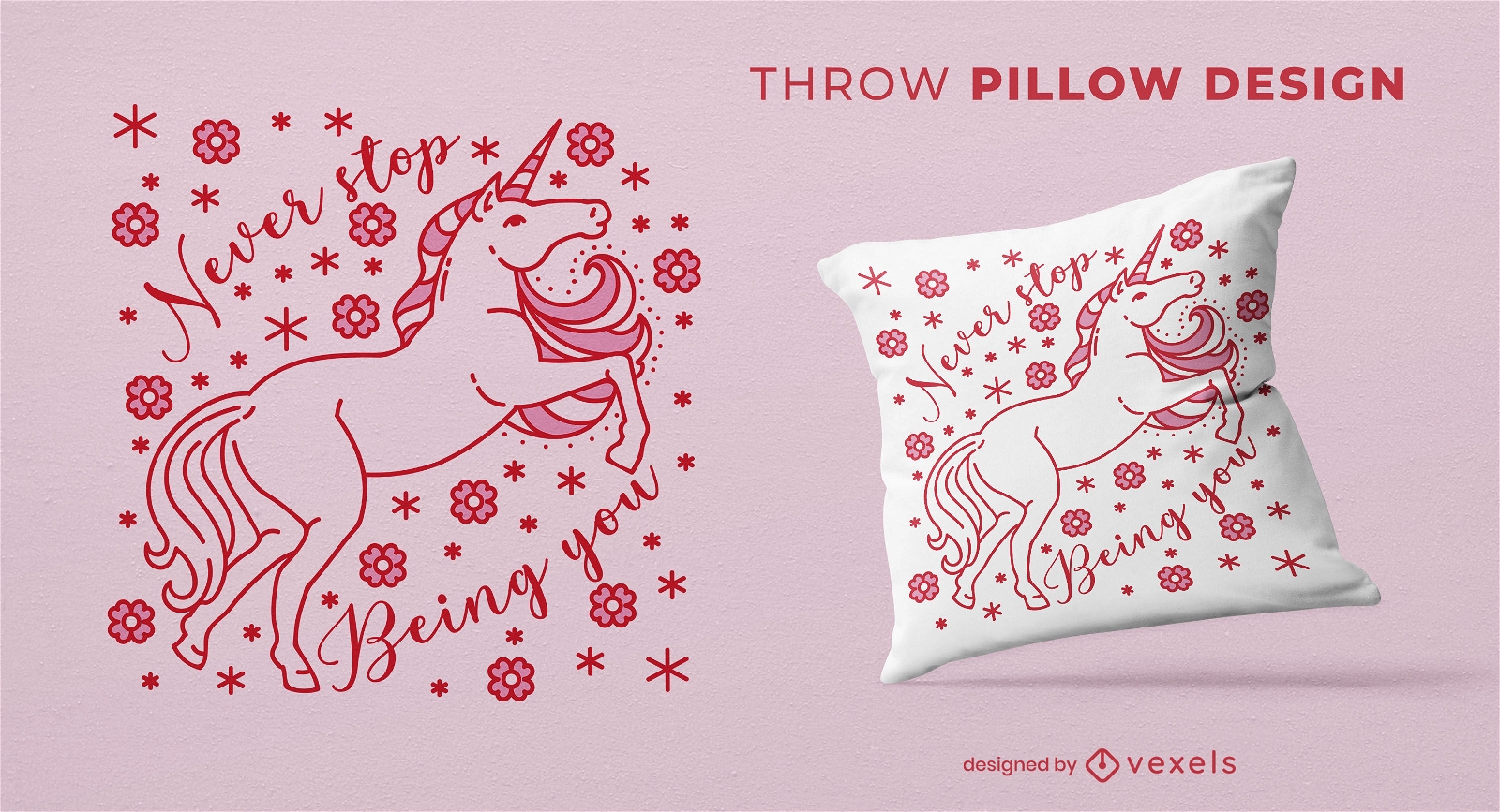 Diseño de almohada de tiro de motivación de unicornio floral