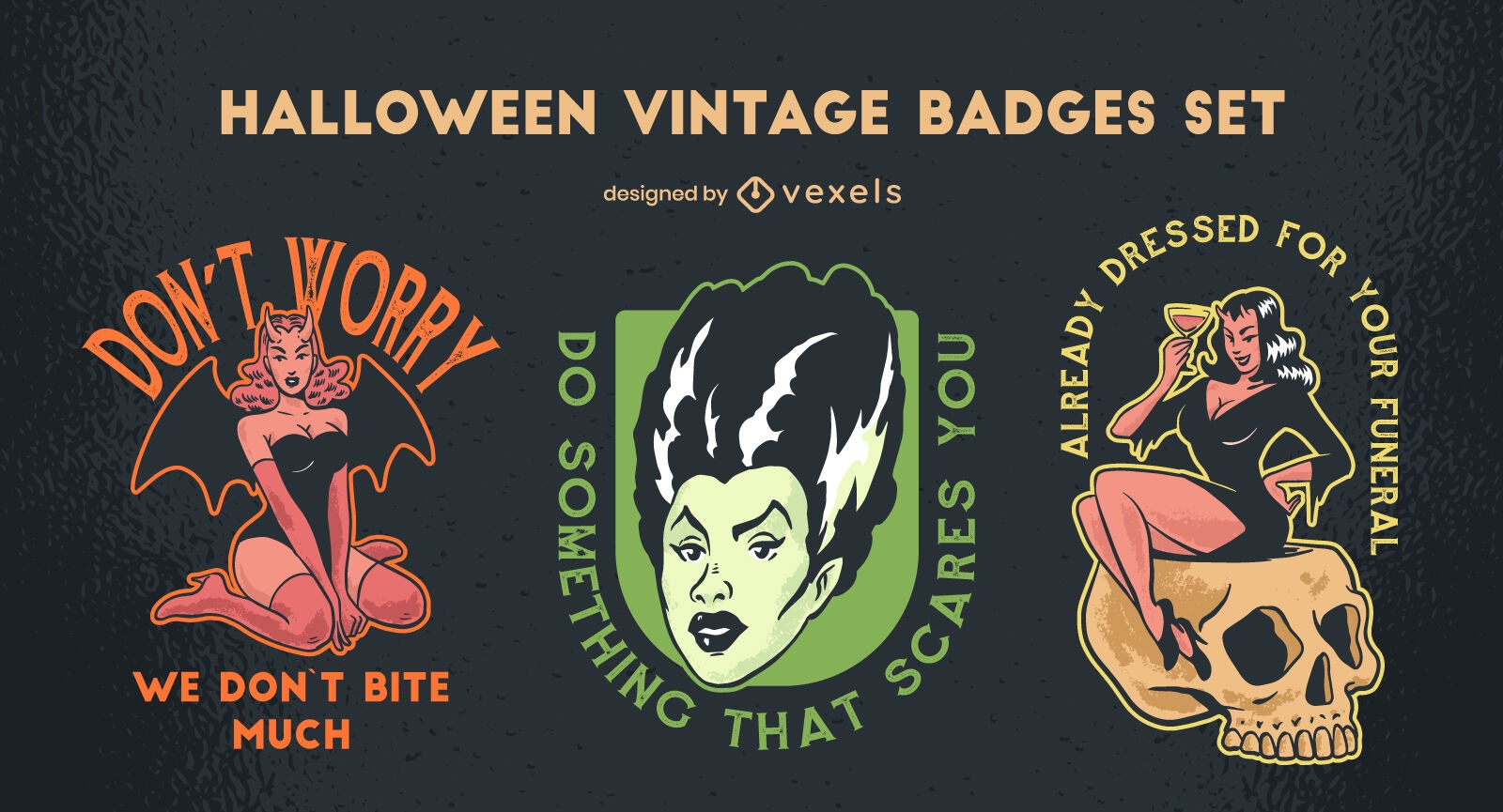 conjunto de insignias de monstruo vintage de vacaciones de halloween