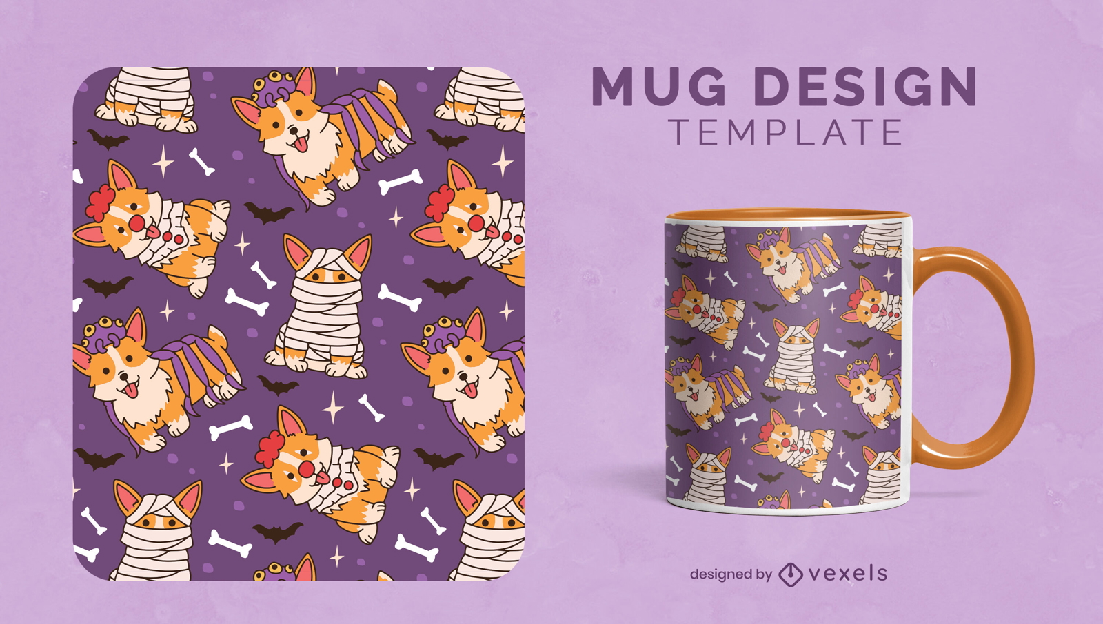 Cute Halloween corgi character mug template