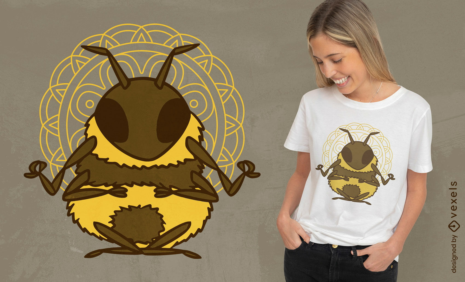 Diseño de camiseta de dibujos animados de abeja de yoga