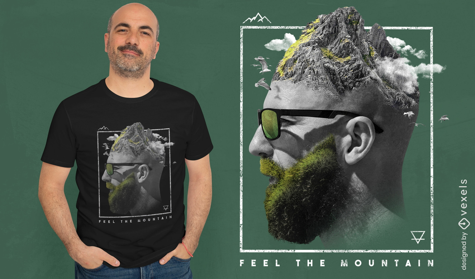 Diseño de camiseta psd de cabeza de montaña