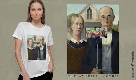 Couple painting selfie parody t-shirt psd