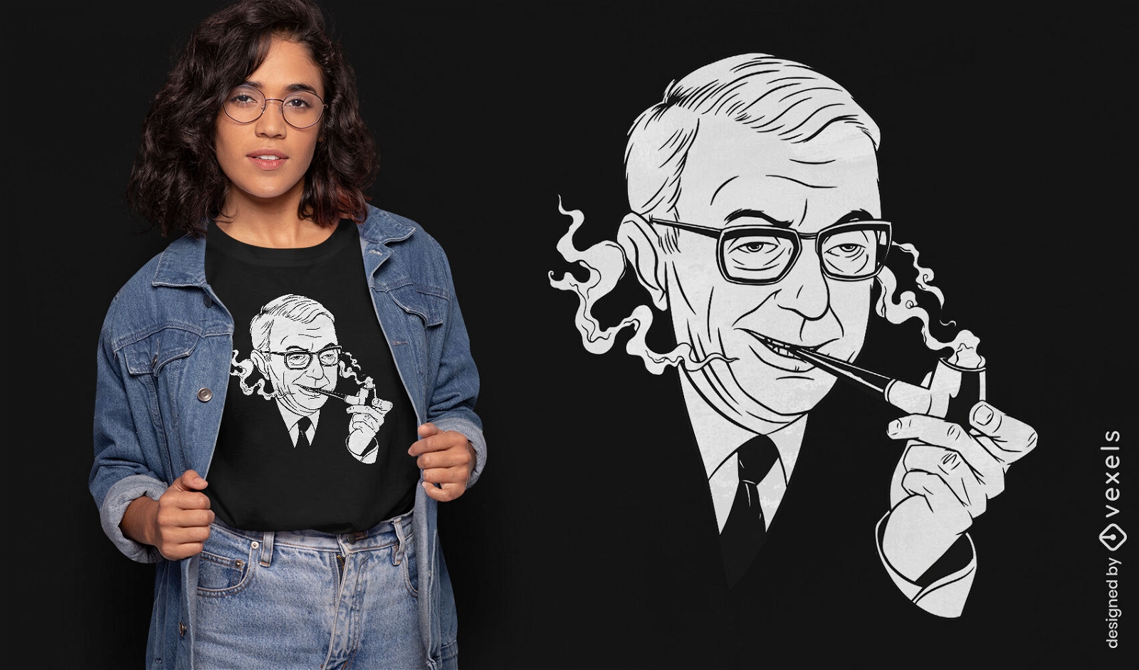 T-Shirt-Design mit Jean-Paul Sartre-Portr?t