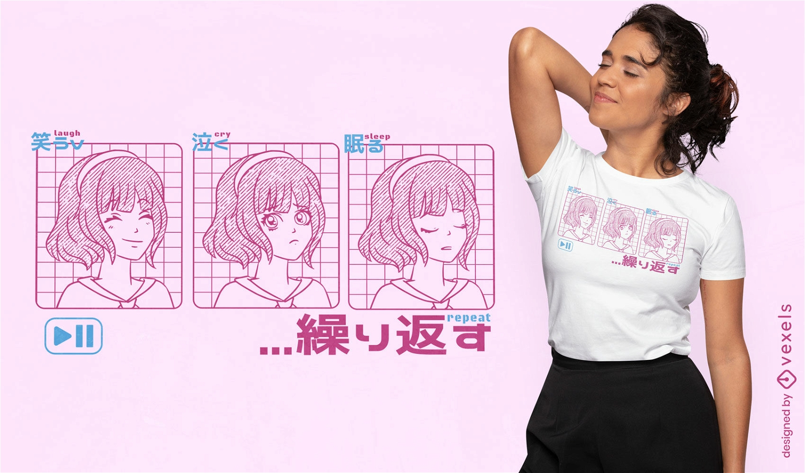 Laugh cry sleep anime girl dise?o de camiseta