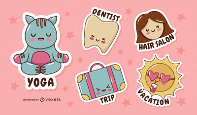 Descarga Vector De Set Pegatinas Kawaii Actividades