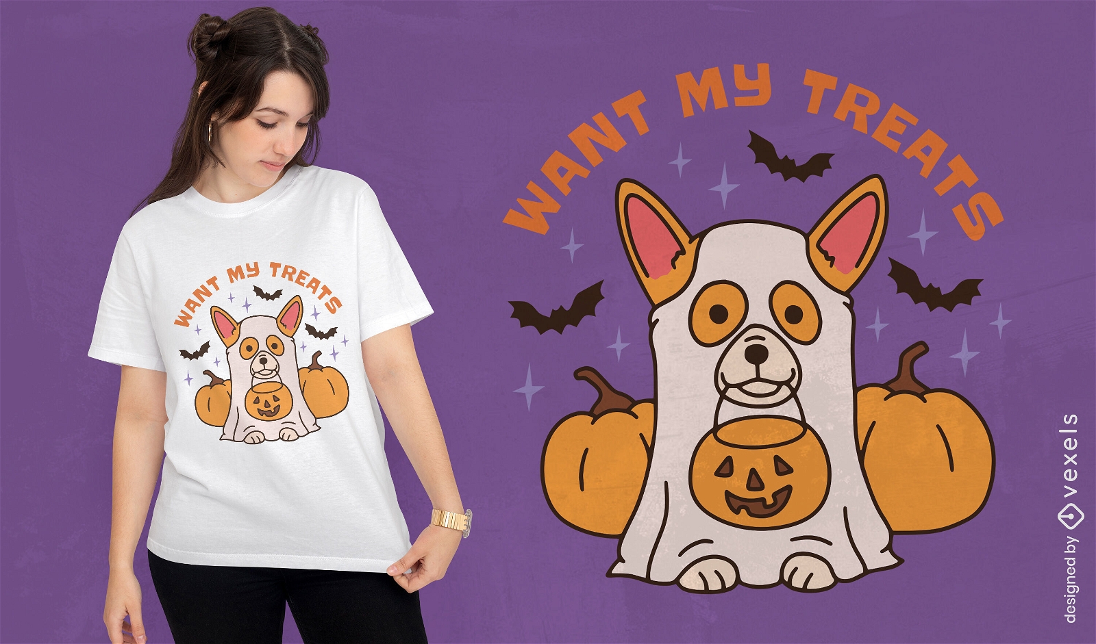 Design de camiseta de cachorro fantasma corgi bonito