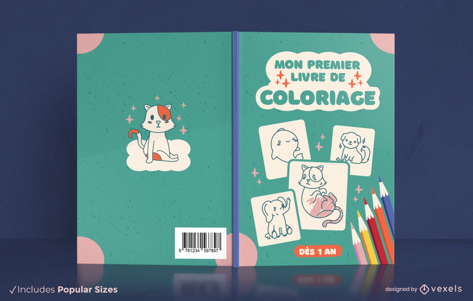 Design de capa de livro para colorir de pequenos animais kawaii