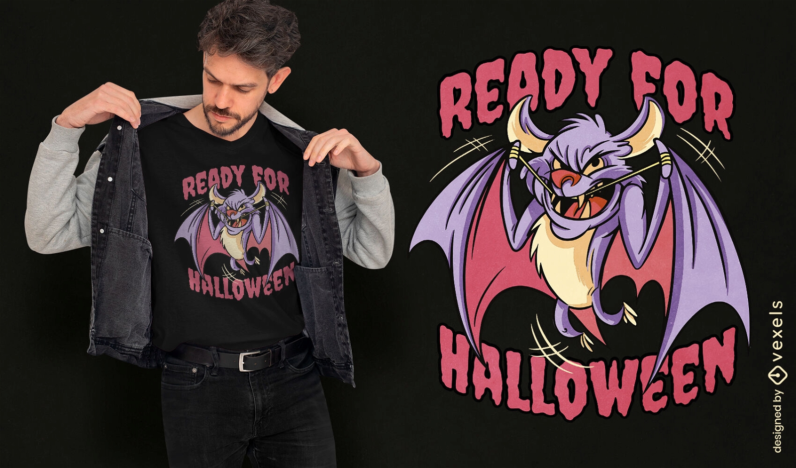 Design de camiseta de desenho animado de morcego de Halloween