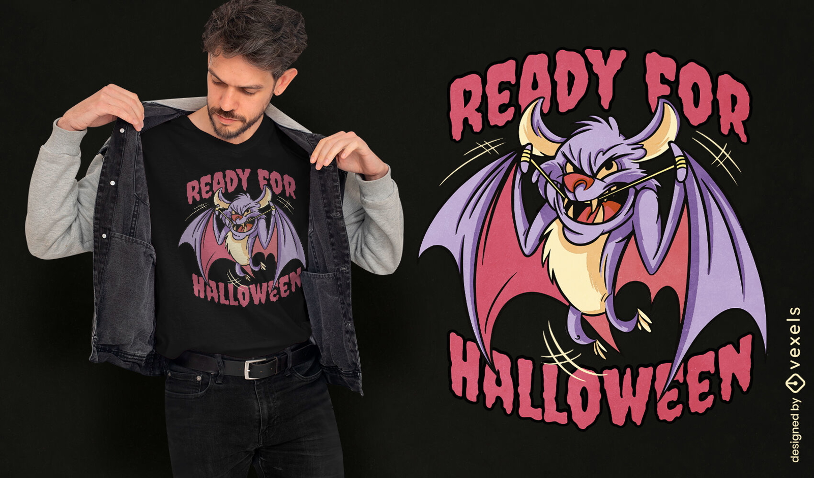 Diseño de camiseta de dibujos animados de murciélago de halloween