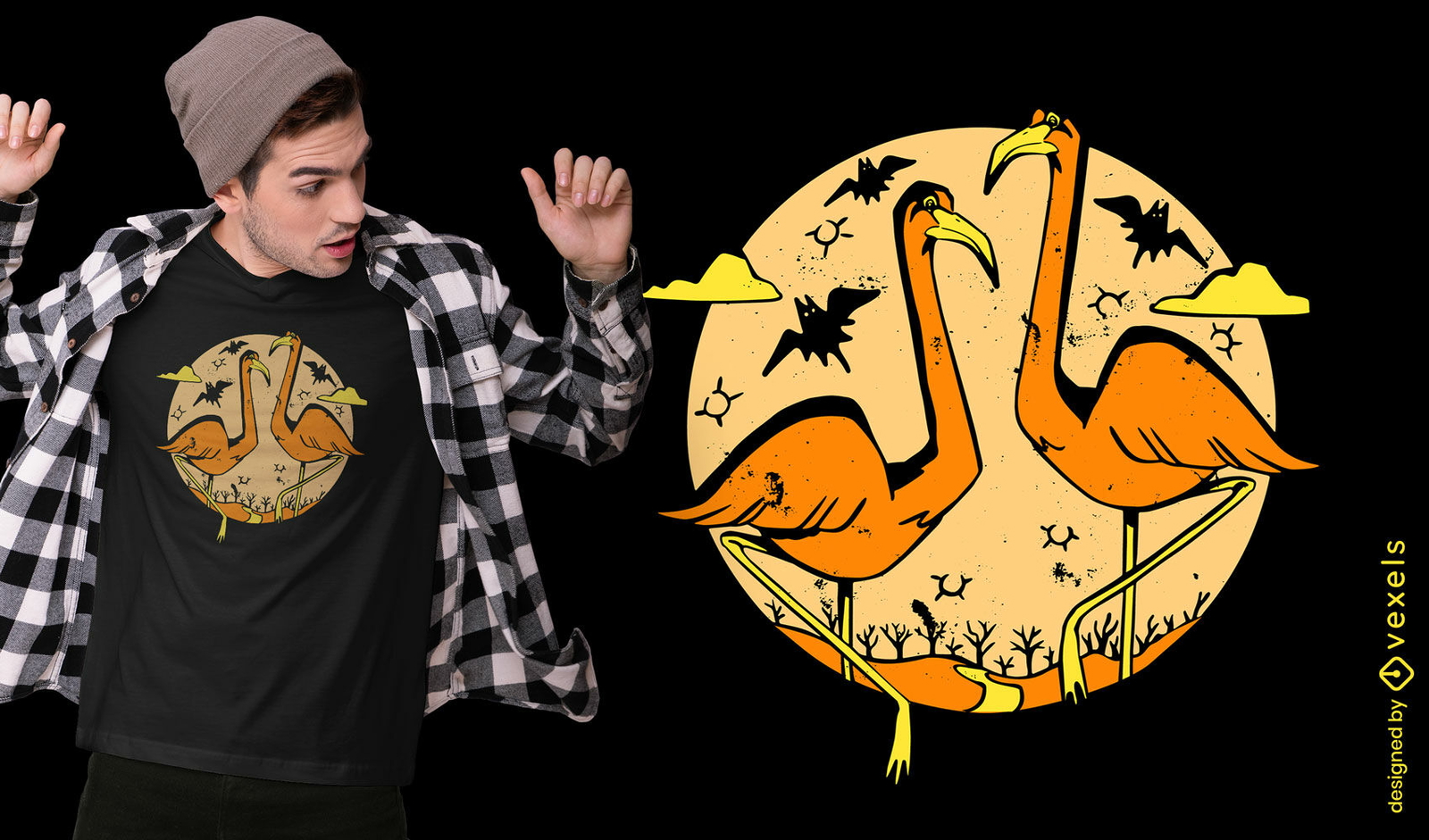 Design de camiseta de flamingos de Halloween