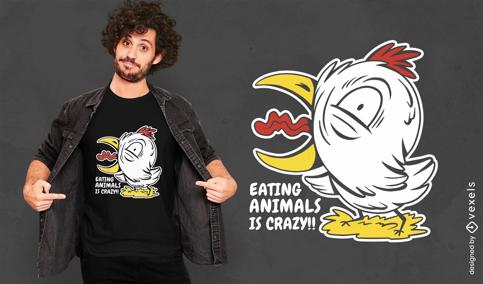 Comer animais é design de camiseta de frango louco