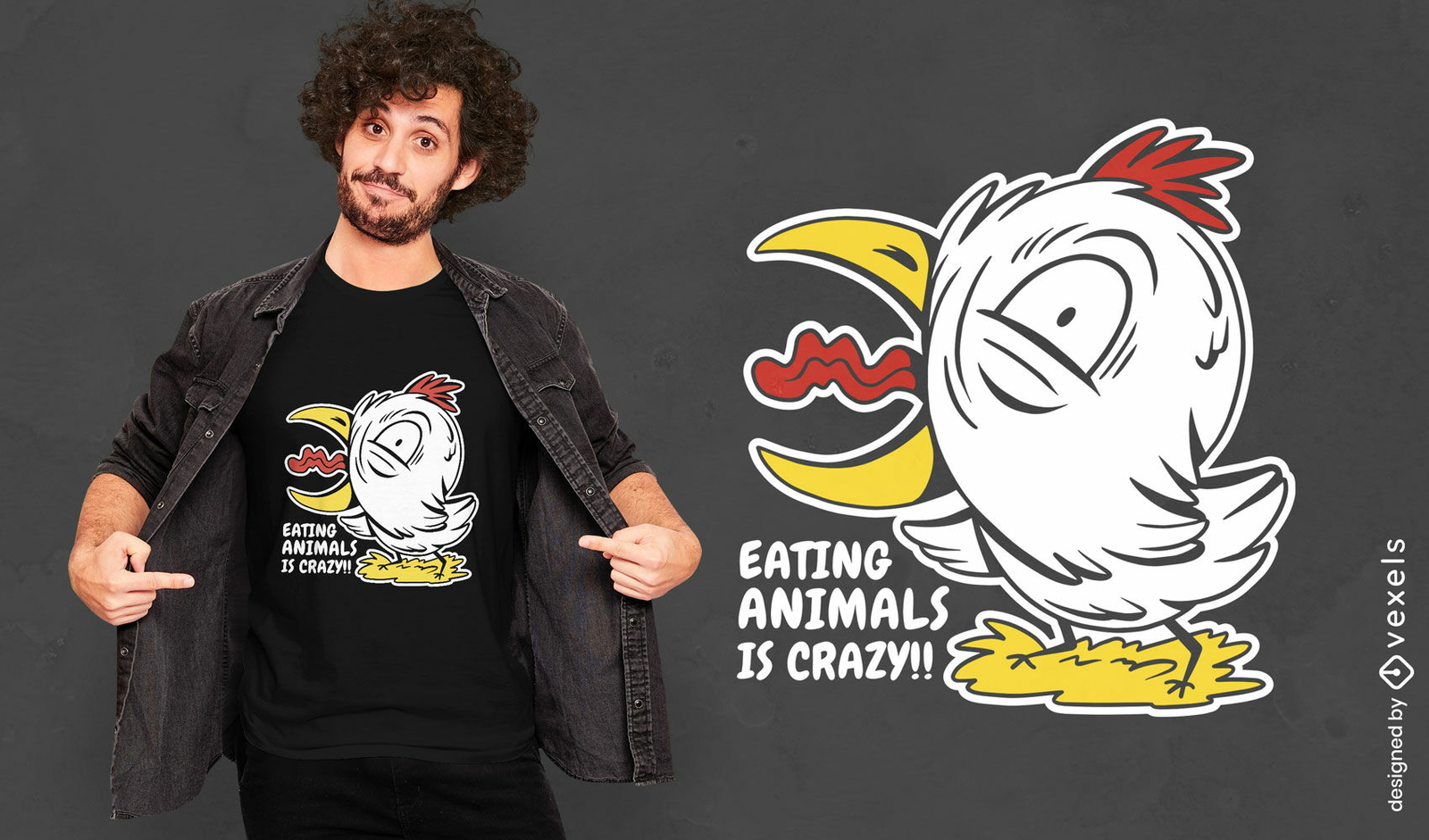 Tiere zu essen ist verrücktes Hühnchen-T-Shirt-Design