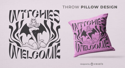 Design de travesseiro de bruxas de garota morcego