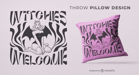 Diseño de almohada de tiro de brujas de niña murciélago